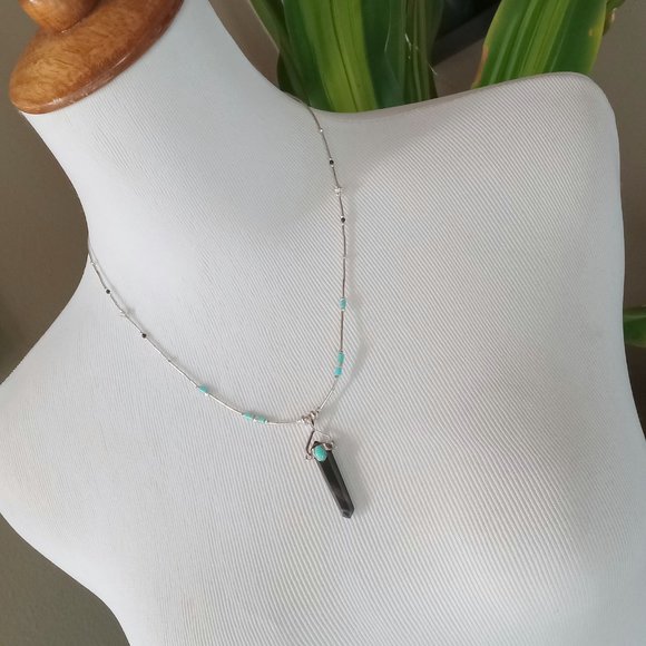 Liquid Sterling Silver Black Obsidian ~ Turquoise Ensemble - Picture 6 of 13